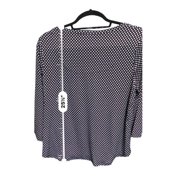 Chico’s Women’s 1 Navy Scoop Neck Cream Polka Dot 3/4 Sleeve Loose Tunic Top - Picture 8 of 10